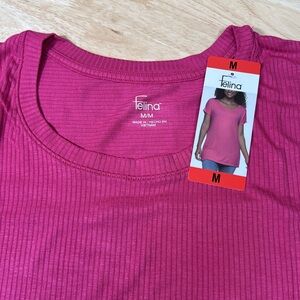 Felina Pink Lilac Rose Ribbed Scoop Neck Top